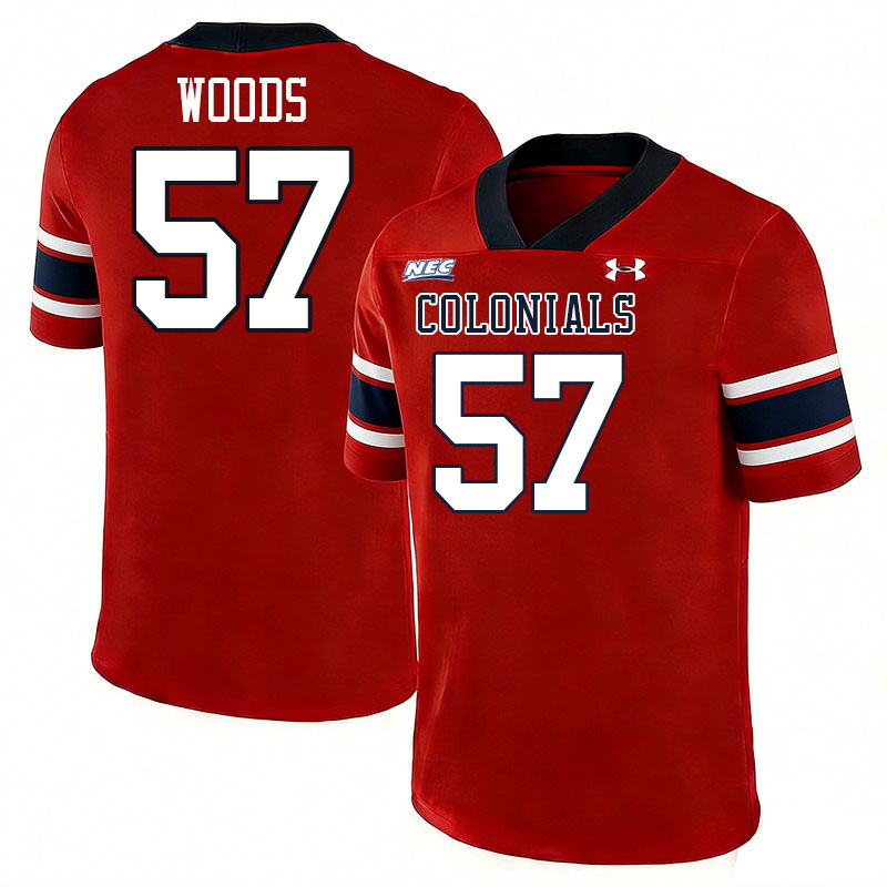 Robert Morris Colonials #57 Trey Woods College Football Jerseys,Uniforms Stitched-Red